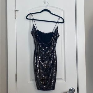 Black and Gold sparkly strappy mini club dress.